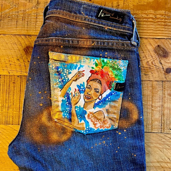 π¨ Handpainted CoH Ingrid Jeans Size 27 Brazil B2 - Picture 3 of 8